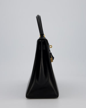 Vintage Hermès Kelly 28 Bag in Noir Box Leather with Gold Hardware