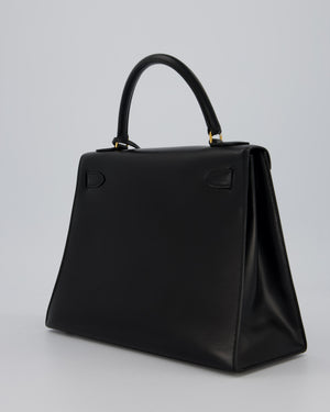 Vintage Hermès Kelly 28 Bag in Noir Box Leather with Gold Hardware