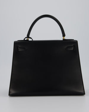 Vintage Hermès Kelly 28 Bag in Noir Box Leather with Gold Hardware