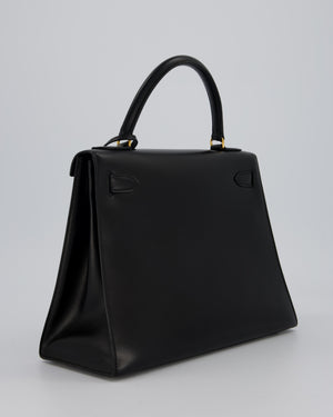 Vintage Hermès Kelly 28 Bag in Noir Box Leather with Gold Hardware