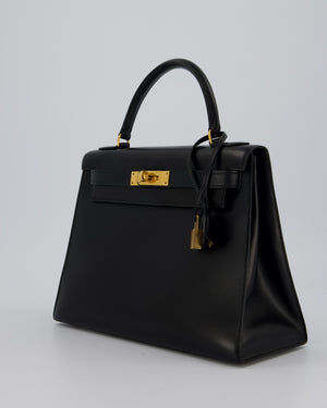 Vintage Hermès Kelly 28 Bag in Noir Box Leather with Gold Hardware