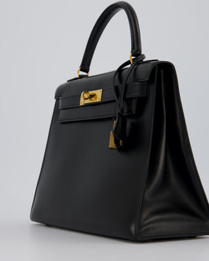 Vintage Hermès Kelly 28 Bag in Noir Box Leather with Gold Hardware