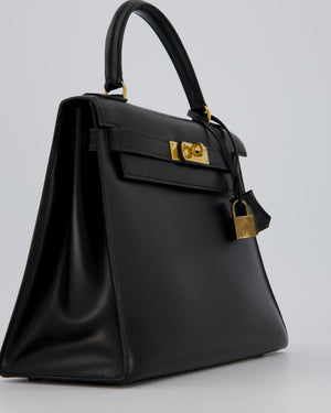 Vintage Hermès Kelly 28 Bag in Noir Box Leather with Gold Hardware