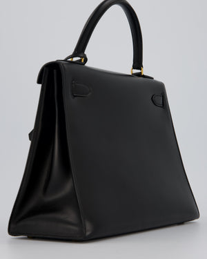 Vintage Hermès Kelly 28 Bag in Noir Box Leather with Gold Hardware