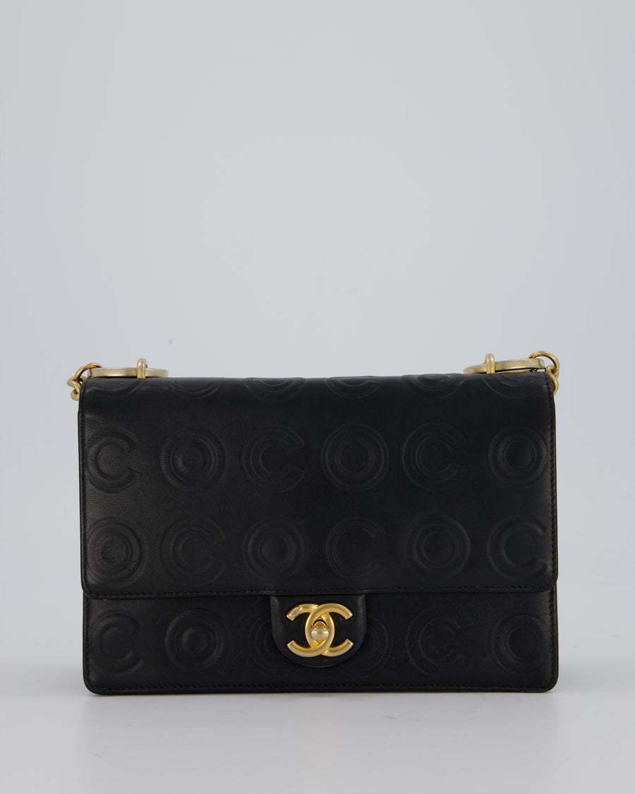 Chanel Black COCO Embossed Flap Bag in Lambskin Leather with Gold Hardware