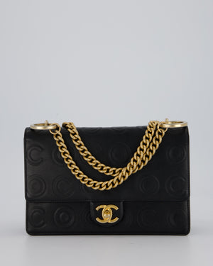 Chanel Black COCO Embossed Flap Bag in Lambskin Leather with Gold Hardware