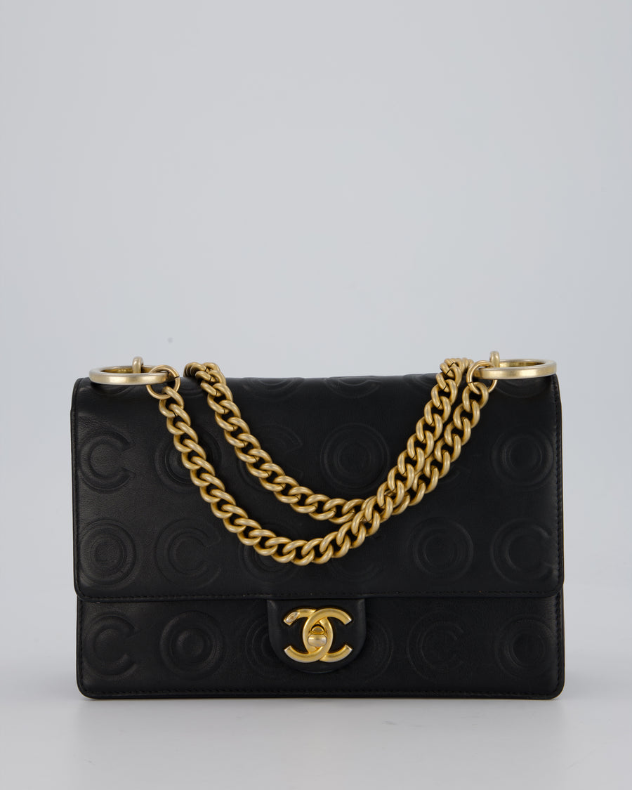 Chanel Black COCO Embossed Flap Bag in Lambskin Leather with Gold Hardware