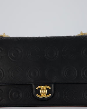 Chanel Black COCO Embossed Flap Bag in Lambskin Leather with Gold Hardware