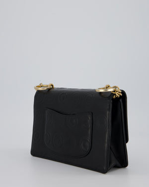 Chanel Black COCO Embossed Flap Bag in Lambskin Leather with Gold Hardware