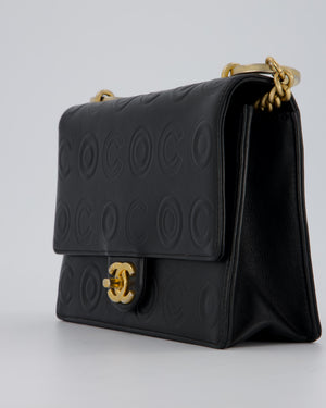Chanel Black COCO Embossed Flap Bag in Lambskin Leather with Gold Hardware