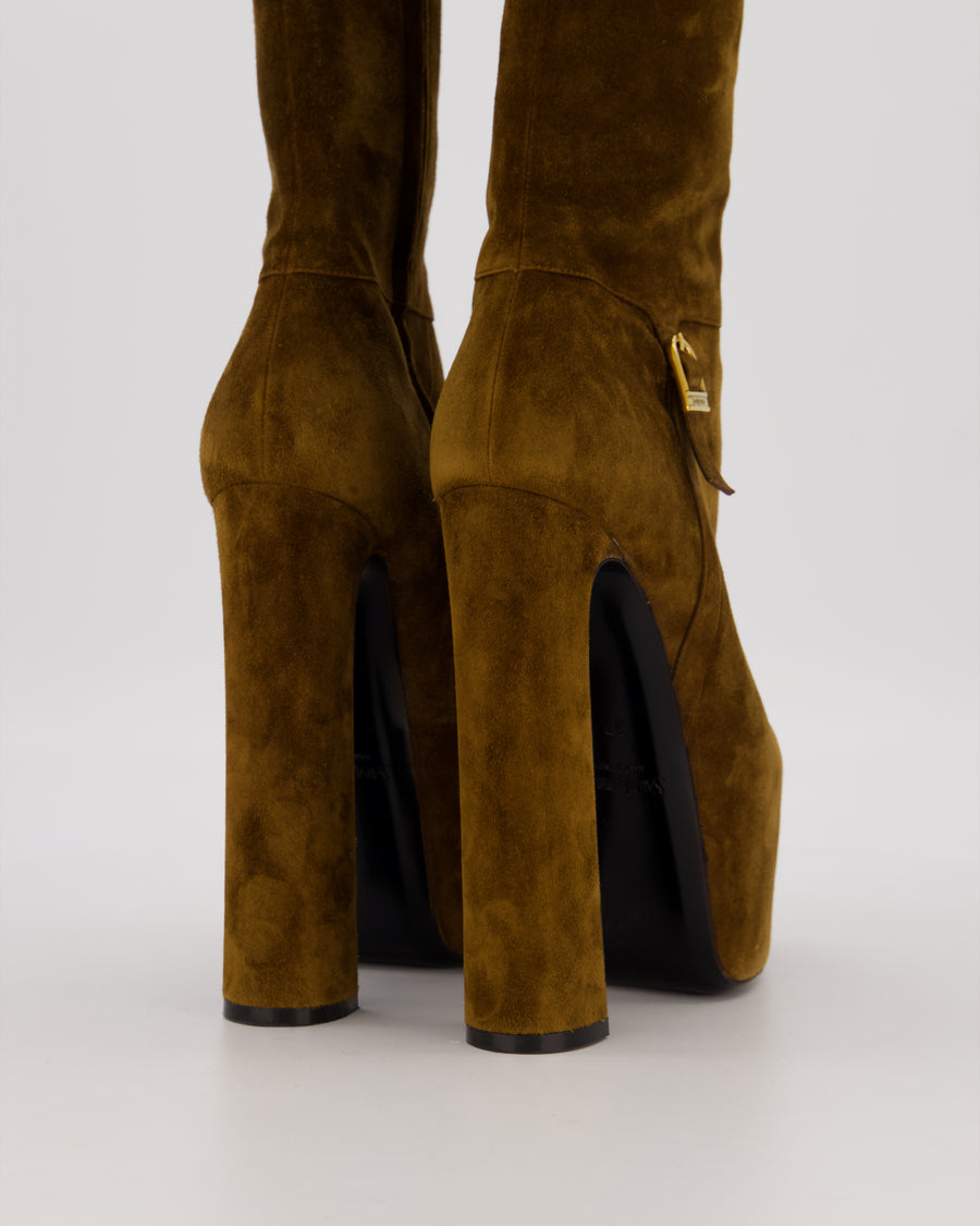 Saint Laurent Brown Suede Nico Platform Heel Size EU 37