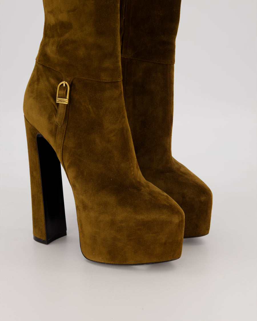 Saint Laurent Brown Suede Nico Platform Heel Size EU 37