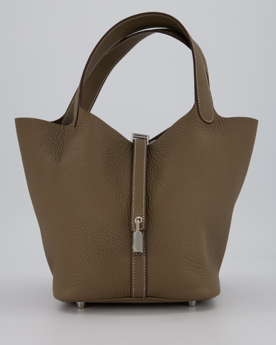 Hermès Picotin 22 Lock Bag in Etoupe Clemence Leather with Palladium Hardware