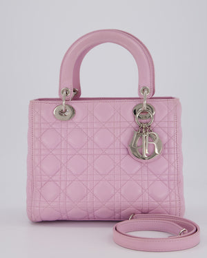 Christian Dior Medium Lady Dior Bag in Lilac Cannage Lambskin Leather with Silver Hardware