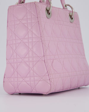 Christian Dior Medium Lady Dior Bag in Lilac Cannage Lambskin Leather with Silver Hardware