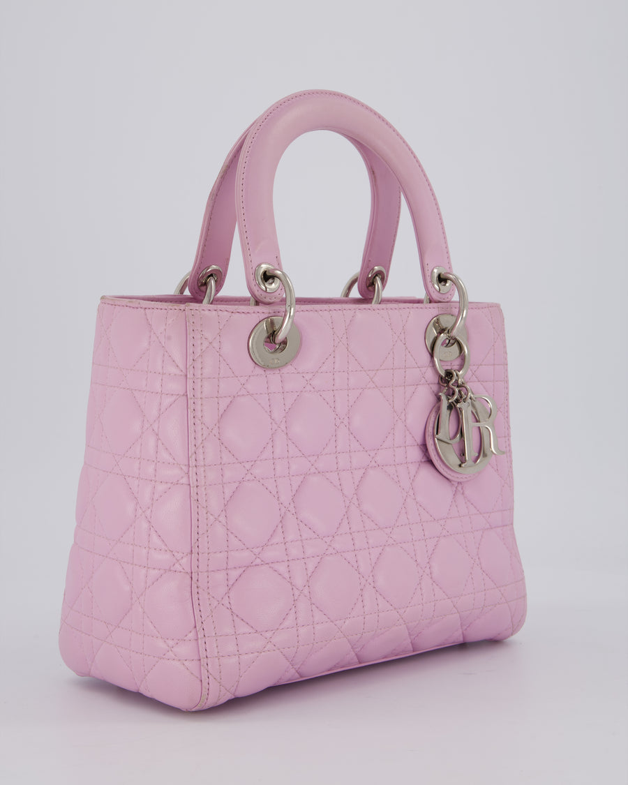Christian Dior Medium Lady Dior Bag in Lilac Cannage Lambskin Leather with Silver Hardware