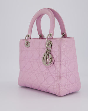 Christian Dior Medium Lady Dior Bag in Lilac Cannage Lambskin Leather with Silver Hardware