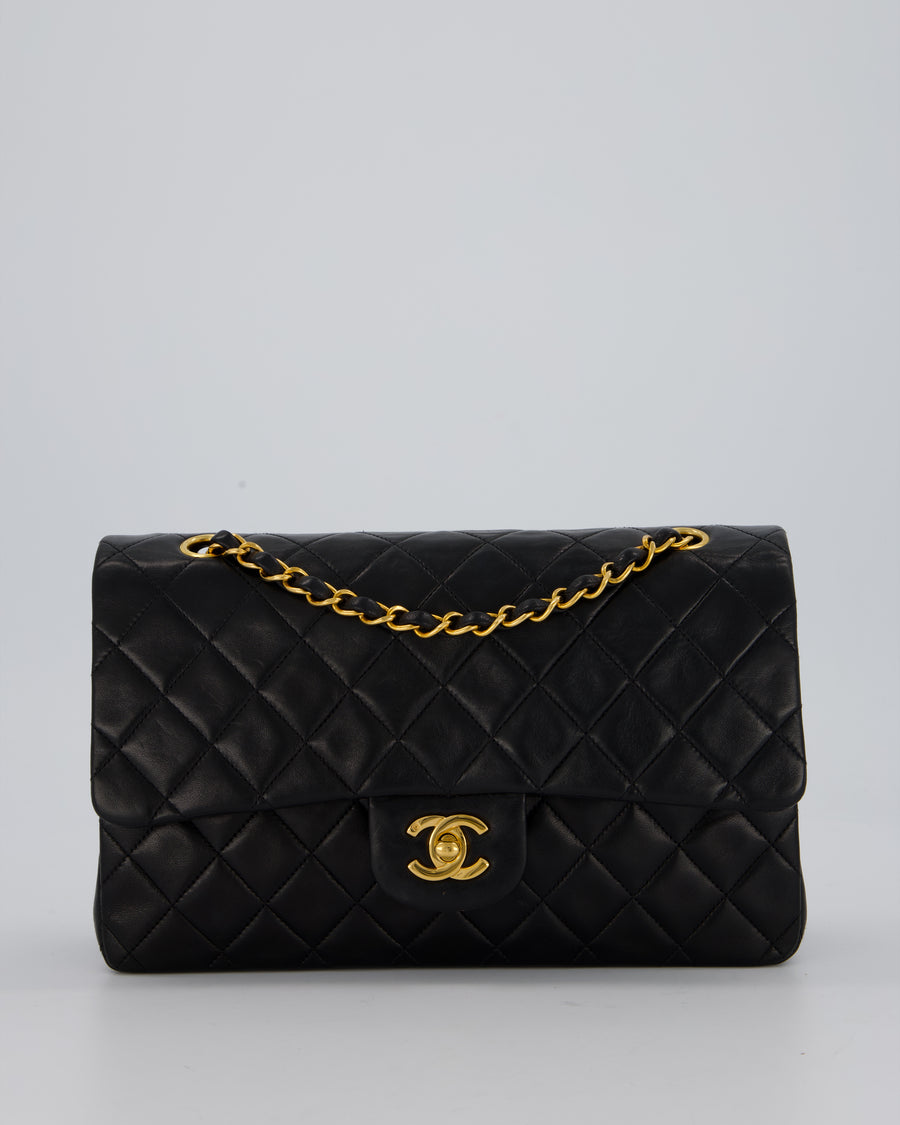 *AMAZING CONDITION* Chanel Vintage Black Medium Classic Double Flap Bag in Lambskin Leather with 24K Gold Hardware