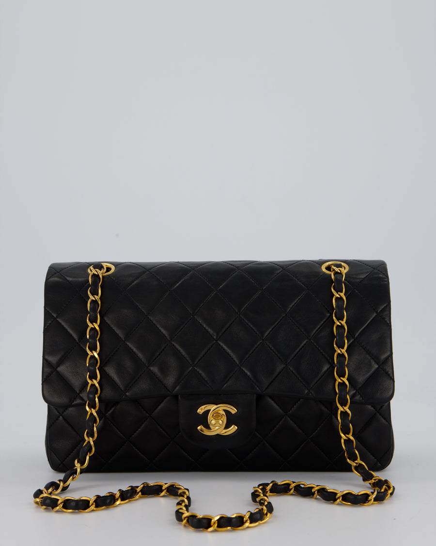 *AMAZING CONDITION* Chanel Vintage Black Medium Classic Double Flap Bag in Lambskin Leather with 24K Gold Hardware
