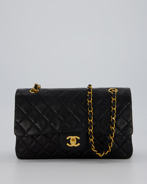 *AMAZING CONDITION* Chanel Vintage Black Medium Classic Double Flap Bag in Lambskin Leather with 24K Gold Hardware