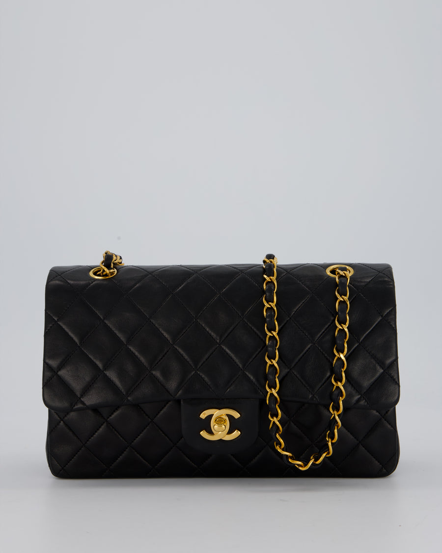 *AMAZING CONDITION* Chanel Vintage Black Medium Classic Double Flap Bag in Lambskin Leather with 24K Gold Hardware