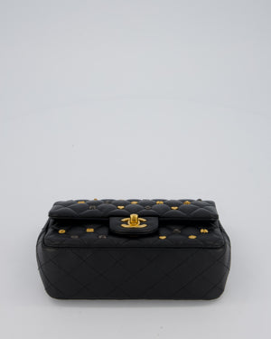 *RARE* Chanel Black Mini Rectangular Single Flap Bag with Charms in Lambskin Leather with Gold Hardware