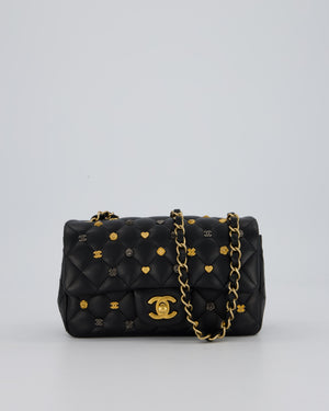 *RARE* Chanel Black Mini Rectangular Single Flap Bag with Charms in Lambskin Leather with Gold Hardware