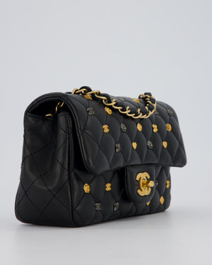 *RARE* Chanel Black Mini Rectangular Single Flap Bag with Charms in Lambskin Leather with Gold Hardware