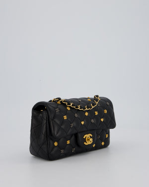 *RARE* Chanel Black Mini Rectangular Single Flap Bag with Charms in Lambskin Leather with Gold Hardware