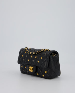 *RARE* Chanel Black Mini Rectangular Single Flap Bag with Charms in Lambskin Leather with Gold Hardware