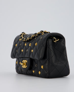 *RARE* Chanel Black Mini Rectangular Single Flap Bag with Charms in Lambskin Leather with Gold Hardware