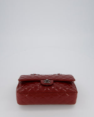 Chanel Medium Double Flap Bag in Burgundy Patent Leather with Gunmetal Hardware