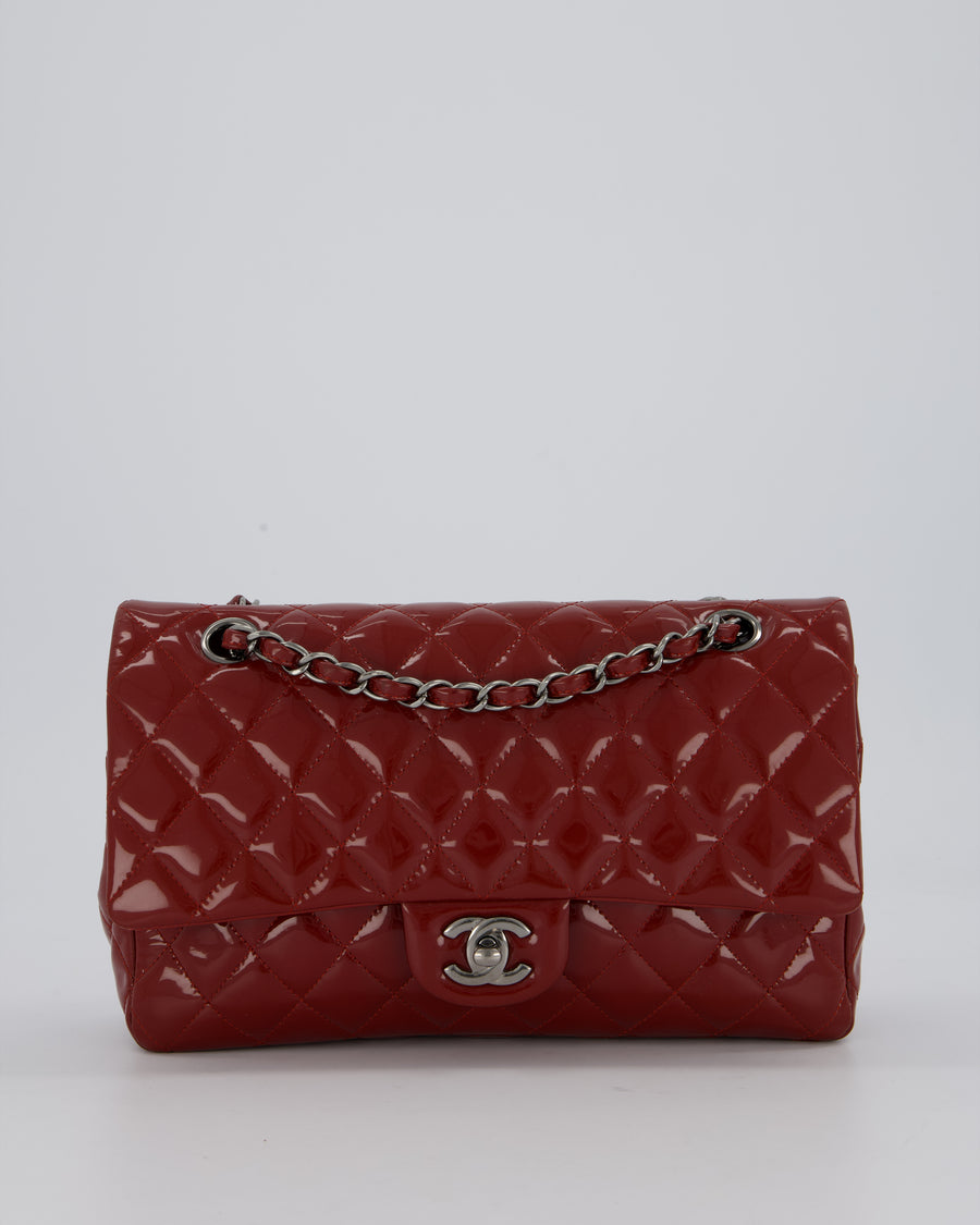 Chanel Medium Double Flap Bag in Burgundy Patent Leather with Gunmetal Hardware