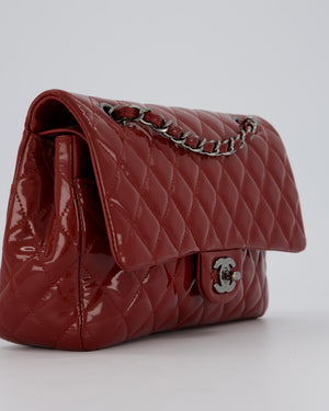 Chanel Medium Double Flap Bag in Burgundy Patent Leather with Gunmetal Hardware
