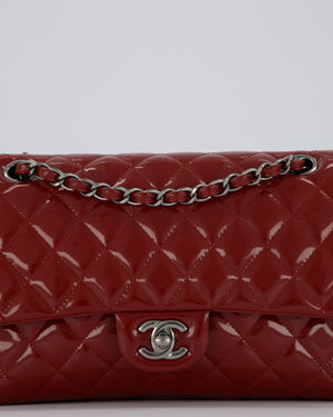 Chanel Medium Double Flap Bag in Burgundy Patent Leather with Gunmetal Hardware