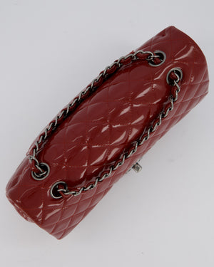 Chanel Medium Double Flap Bag in Burgundy Patent Leather with Gunmetal Hardware
