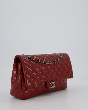 Chanel Medium Double Flap Bag in Burgundy Patent Leather with Gunmetal Hardware