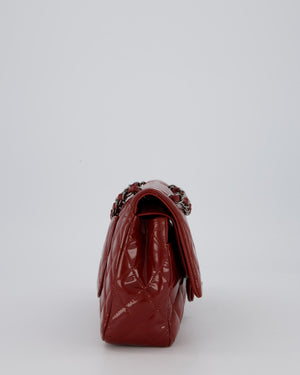 Chanel Medium Double Flap Bag in Burgundy Patent Leather with Gunmetal Hardware