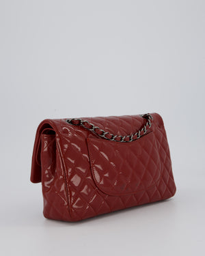 Chanel Medium Double Flap Bag in Burgundy Patent Leather with Gunmetal Hardware