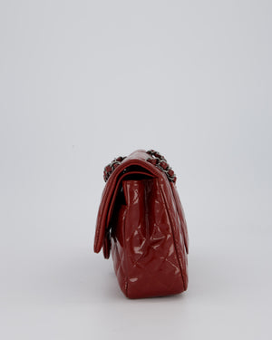 Chanel Medium Double Flap Bag in Burgundy Patent Leather with Gunmetal Hardware