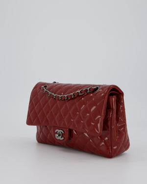 Chanel Medium Double Flap Bag in Burgundy Patent Leather with Gunmetal Hardware
