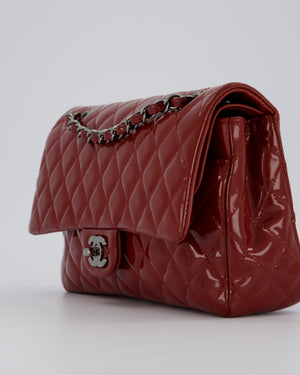 Chanel Medium Double Flap Bag in Burgundy Patent Leather with Gunmetal Hardware