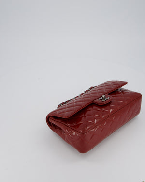 Chanel Medium Double Flap Bag in Burgundy Patent Leather with Gunmetal Hardware