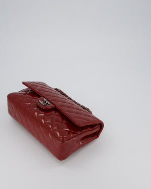 Chanel Medium Double Flap Bag in Burgundy Patent Leather with Gunmetal Hardware