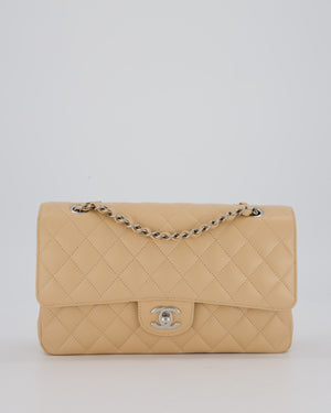 *HOT* Chanel Beige Classic Medium Double Flap Bag in Caviar Leather with Silver Hardware