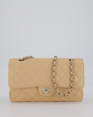 *HOT* Chanel Beige Classic Medium Double Flap Bag in Caviar Leather with Silver Hardware