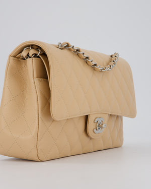 *HOT* Chanel Beige Classic Medium Double Flap Bag in Caviar Leather with Silver Hardware