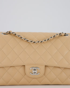 *HOT* Chanel Beige Classic Medium Double Flap Bag in Caviar Leather with Silver Hardware
