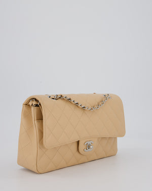 *HOT* Chanel Beige Classic Medium Double Flap Bag in Caviar Leather with Silver Hardware
