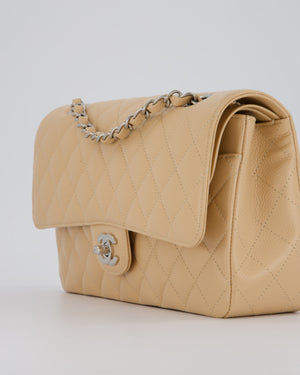 *HOT* Chanel Beige Classic Medium Double Flap Bag in Caviar Leather with Silver Hardware